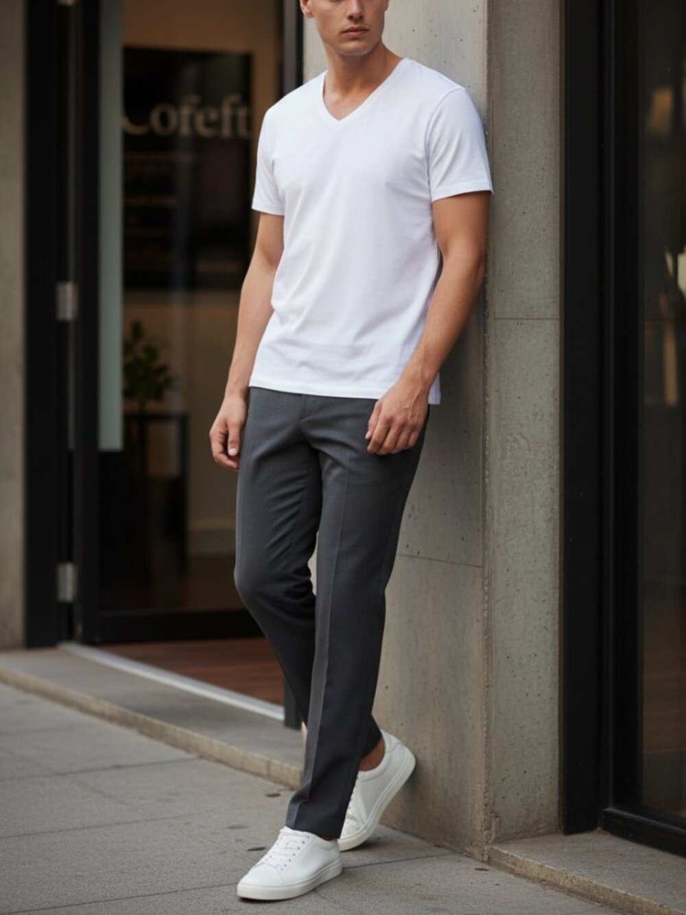 Theory Men's White V-Neck Tee Size Medium Slim Fit 🤍